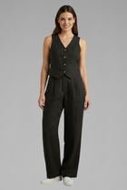 Women’s Two-Piece Set with V-Neck Waistcoat and Wide Trousers