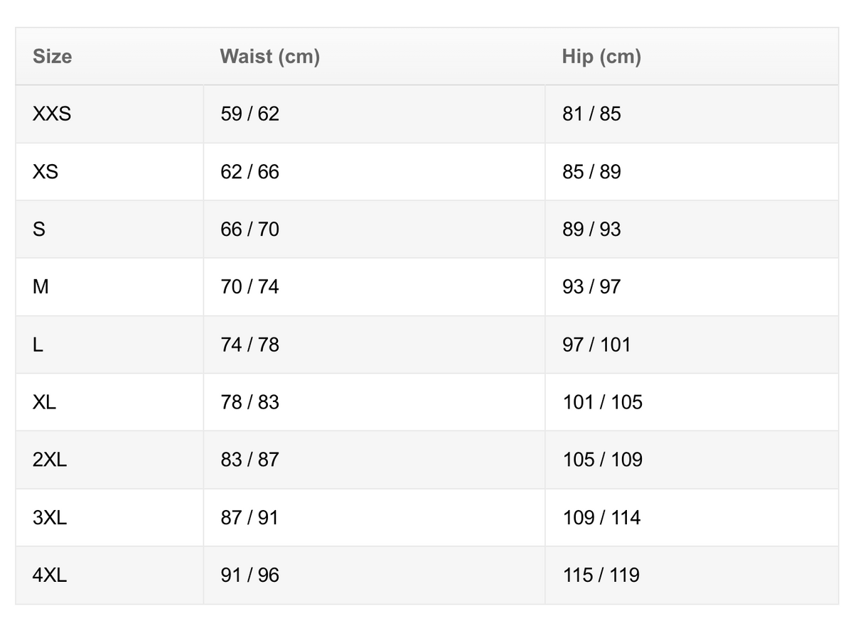 Measurements in inches (IN) / CM