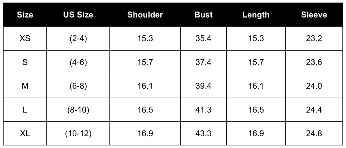 Measurements in inches (IN)