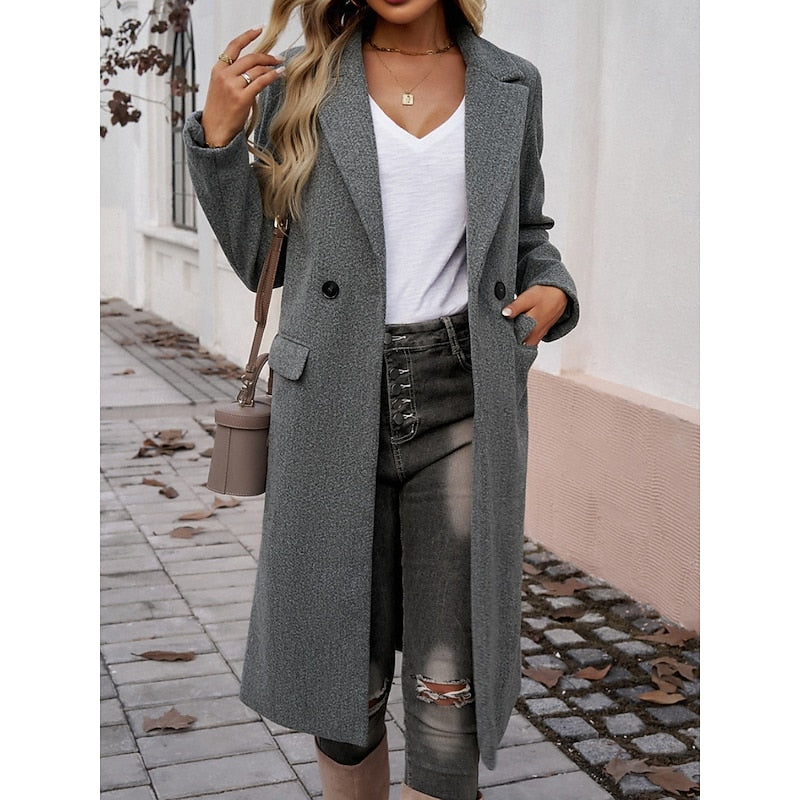 Women's Longline Tailored Coat with Turndown Collar