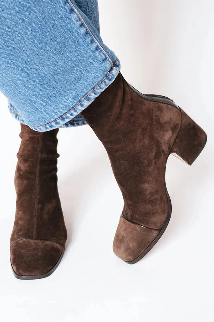 Noemi | Suede Ankle Boots with Block Heel and Side Zip