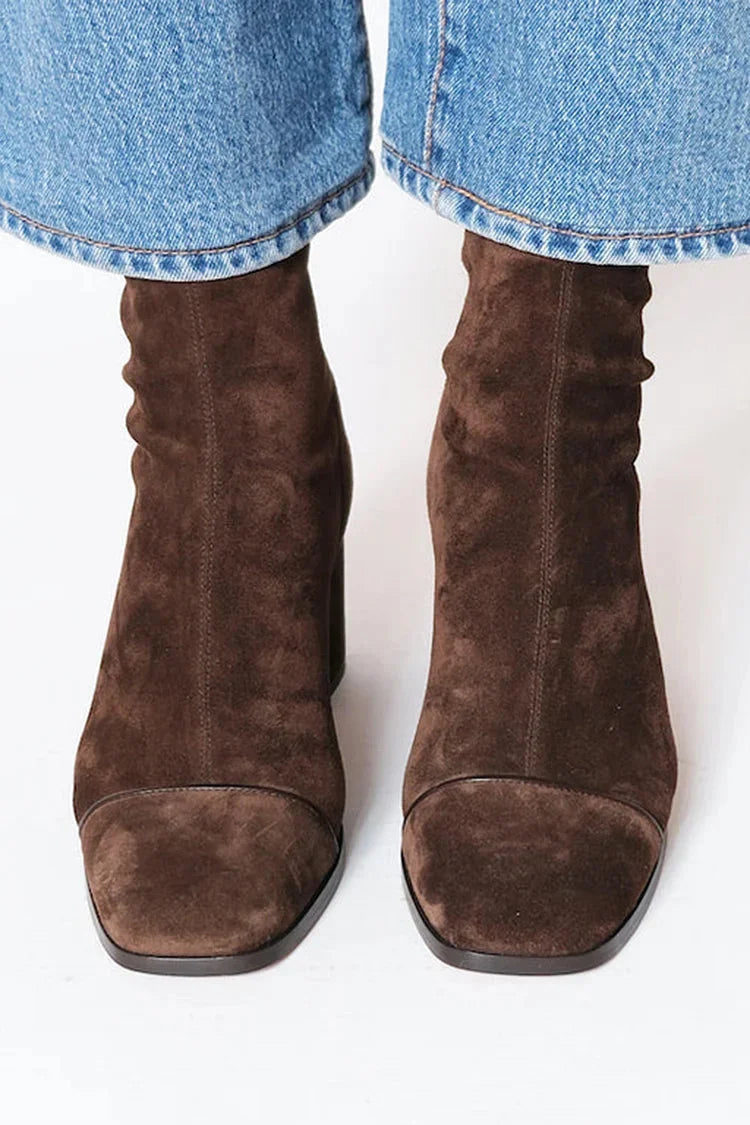 Noemi | Suede Ankle Boots with Block Heel and Side Zip