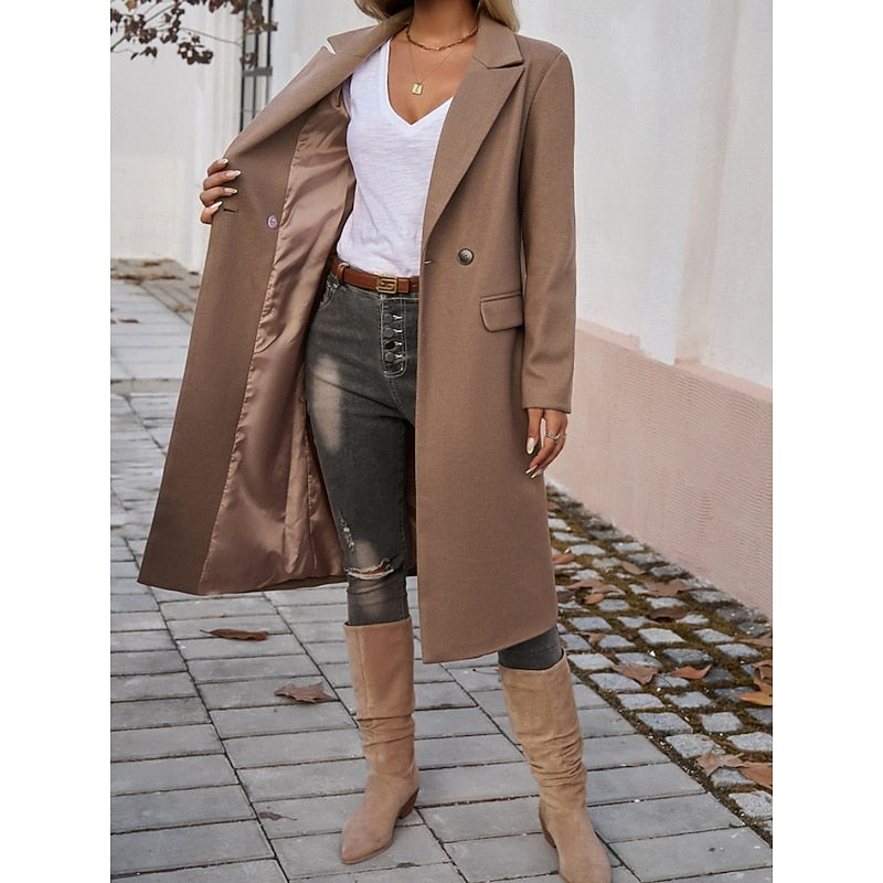 Women's Longline Tailored Coat with Turndown Collar
