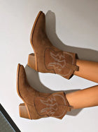 Ophelia | Pointed Toe Embroidered Mid Calf Boots