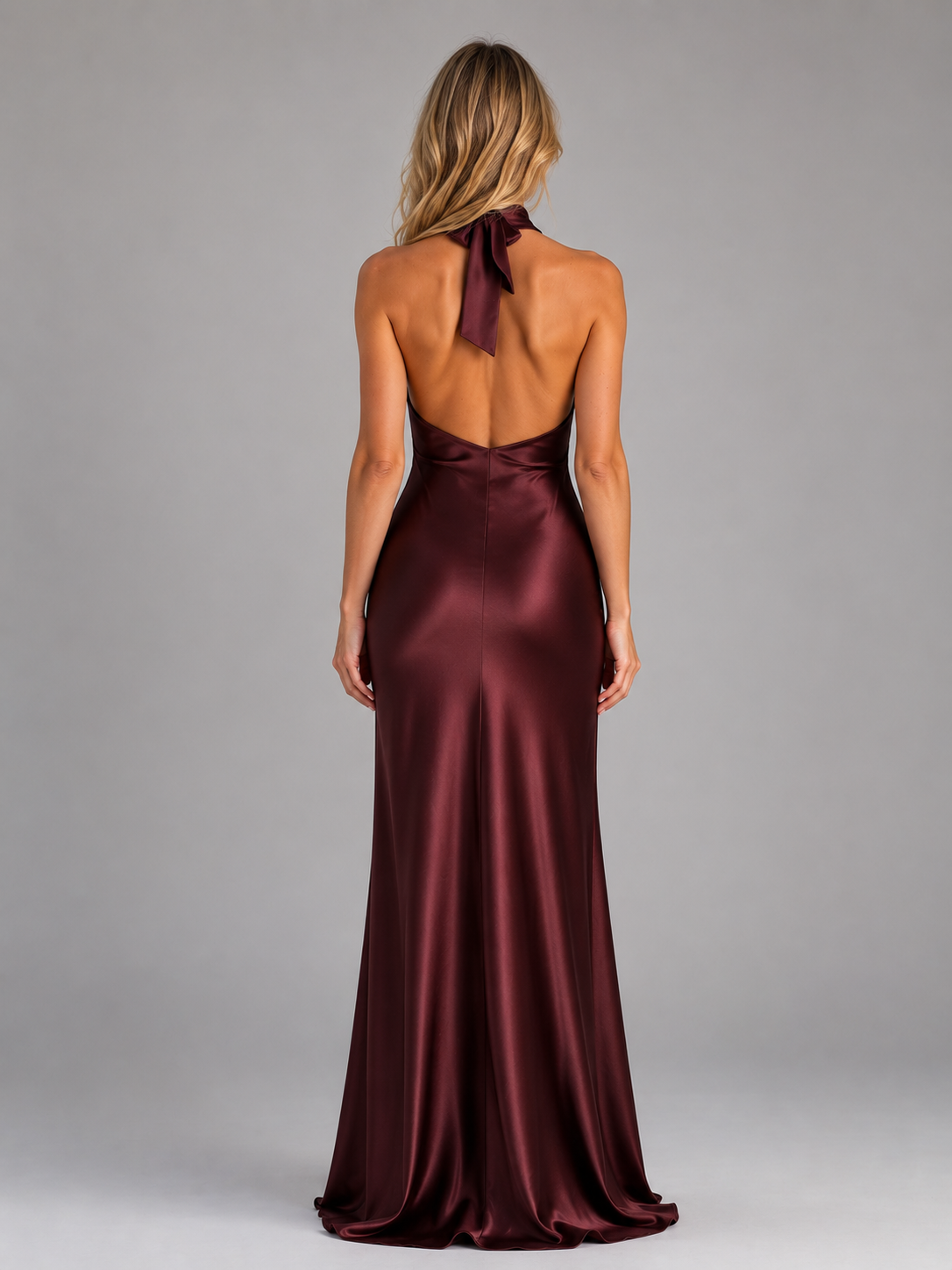 Satin Halter Neck Maxi Dress Evening Women