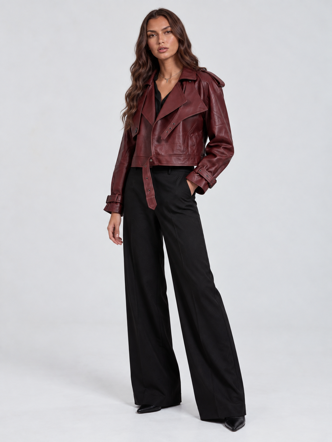 Vesper | Cropped Leather Biker Jacket