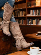 Anouk | Knee High Round Toe Boots with Buckle Strap and Zip
