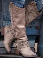 Anouk | Knee High Round Toe Boots with Buckle Strap and Zip