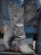 Anouk | Knee High Round Toe Boots with Buckle Strap and Zip