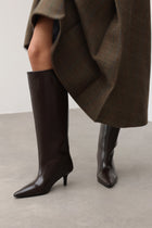 Lucille | Dark Brown Leather Knee High Boots