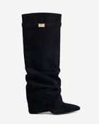 Ottilie | Black Slouchy Suede Knee High Boots