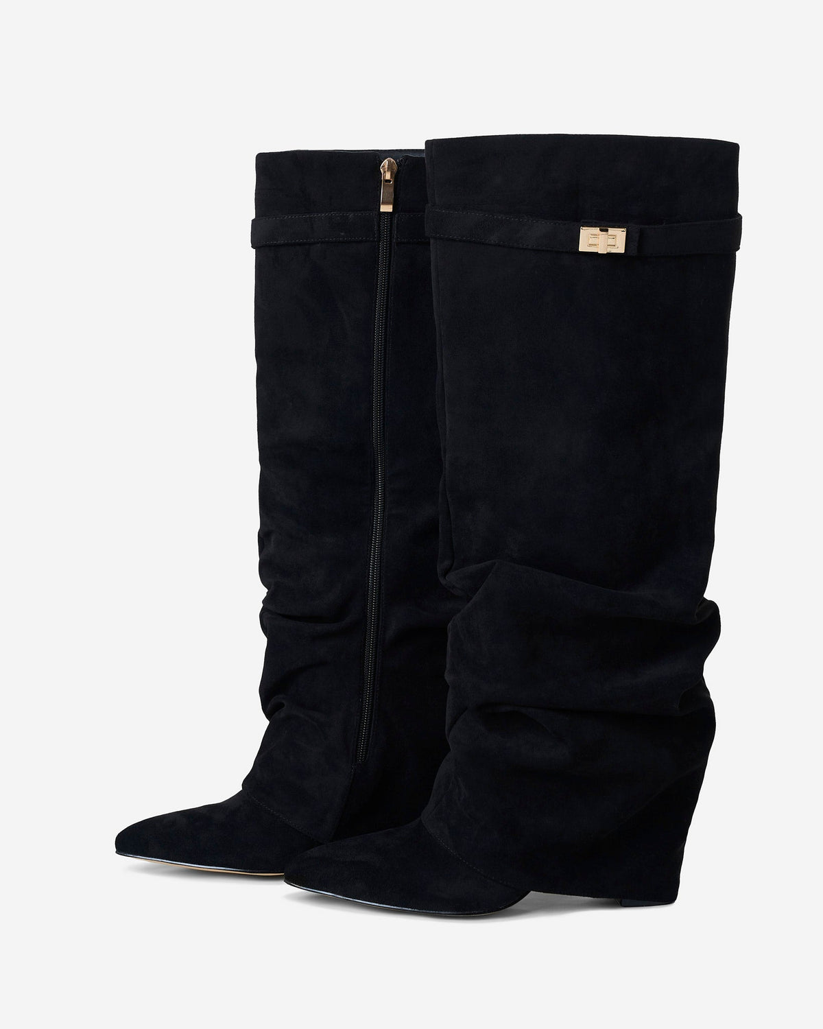Ottilie | Black Slouchy Suede Knee High Boots
