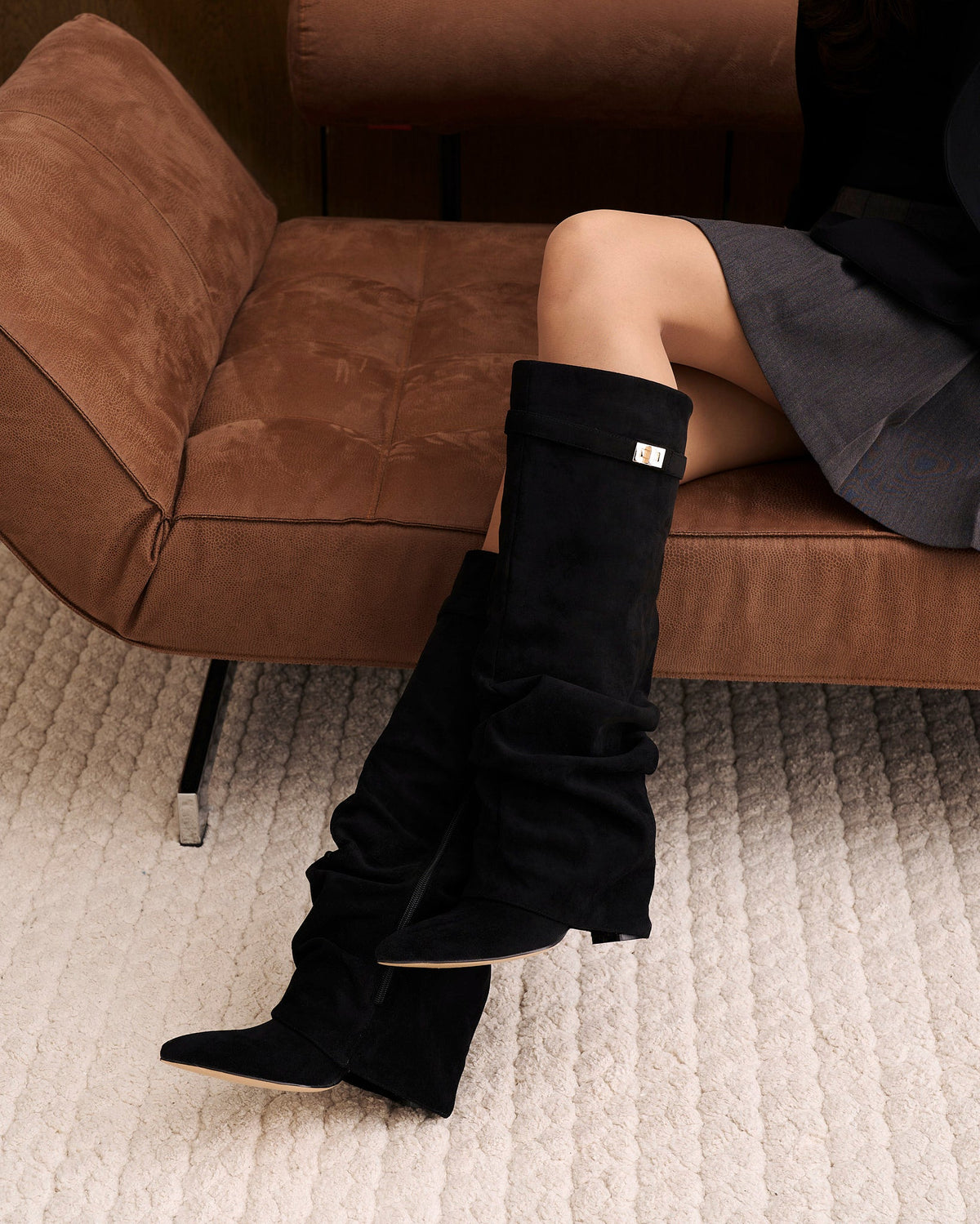 Ottilie | Black Slouchy Suede Knee High Boots