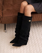 Ottilie | Black Slouchy Suede Knee High Boots
