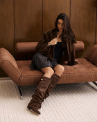 Marielle | Dark Brown Slouchy Suede Knee High Boots
