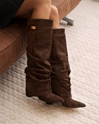 Marielle | Dark Brown Slouchy Suede Knee High Boots
