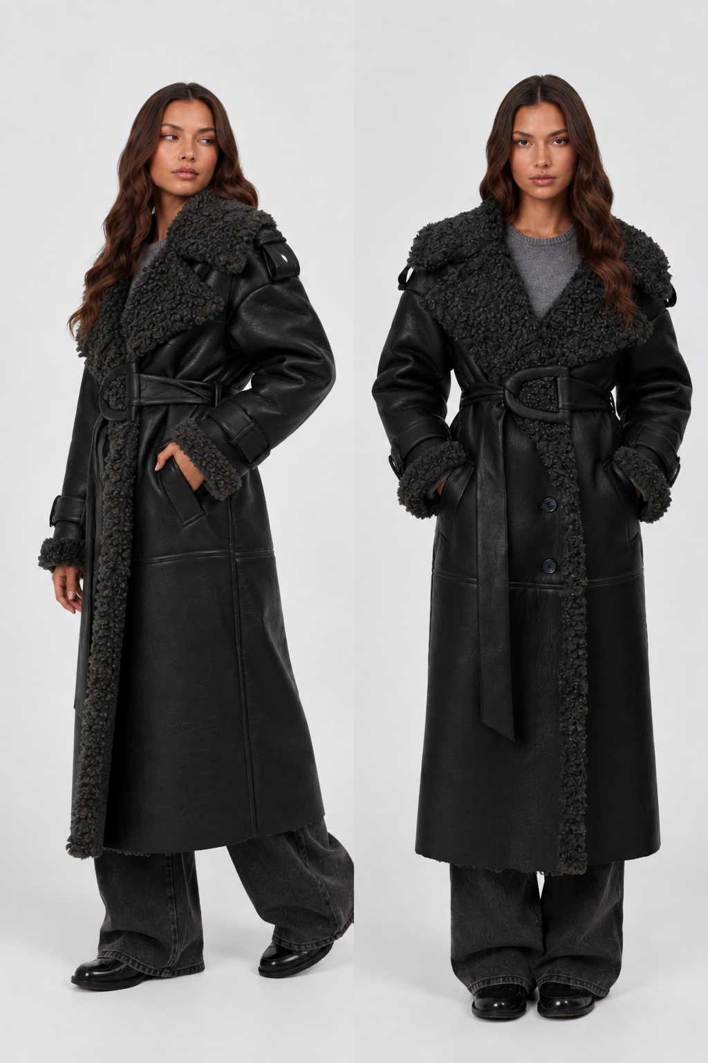 Odessa | Leather Shearling Trench Coat