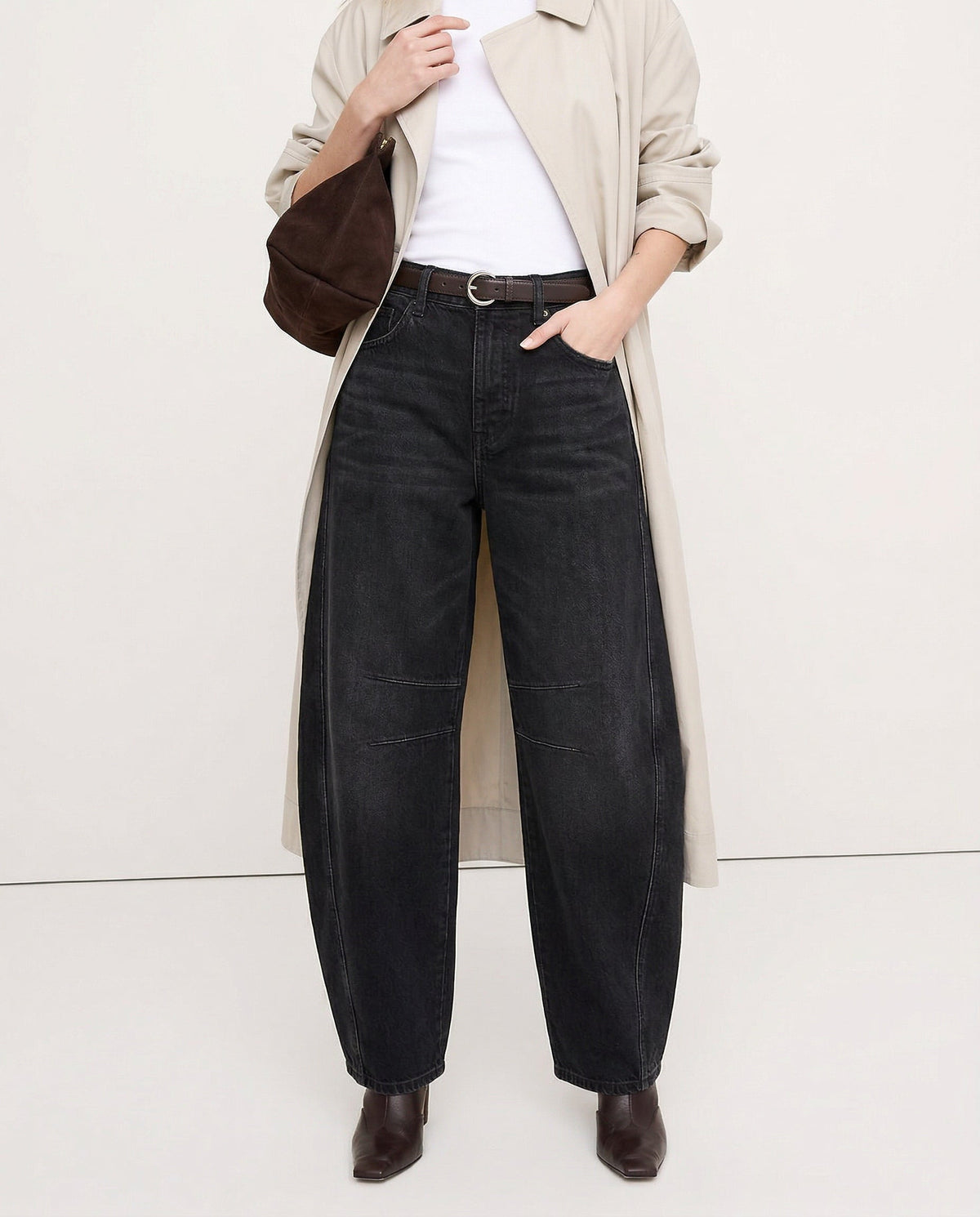 Women's Barrel-Leg Jeans Mid-Rise Wide Ankle-Length