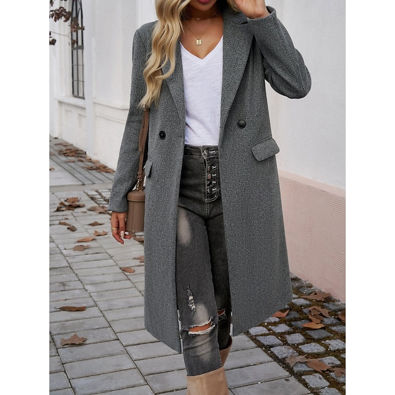Women's Longline Tailored Coat with Turndown Collar