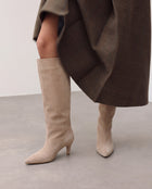Alba | Beige Suede Knee High Boots
