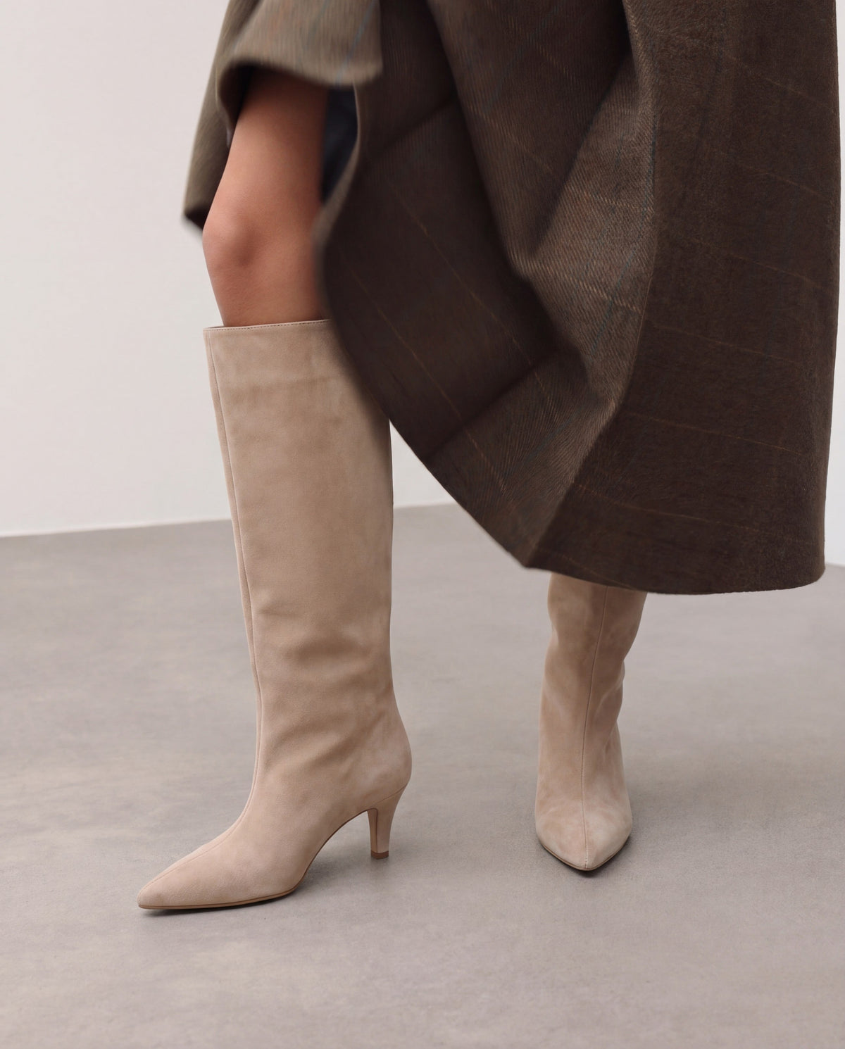 Alba | Beige Suede Knee High Boots