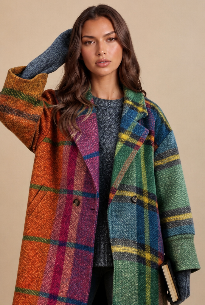 Elara | Oversized Plaid Wool Coat