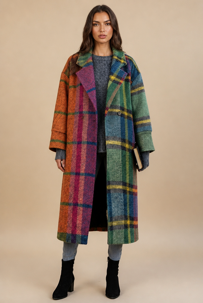 Elara | Oversized Plaid Wool Coat
