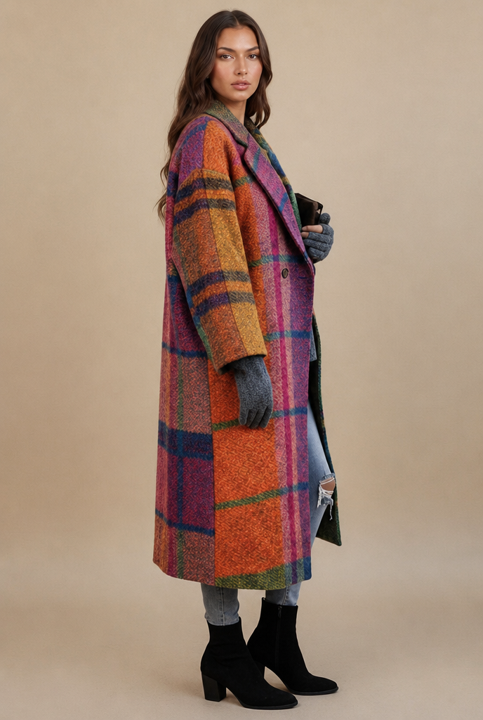 Elara | Oversized Plaid Wool Coat