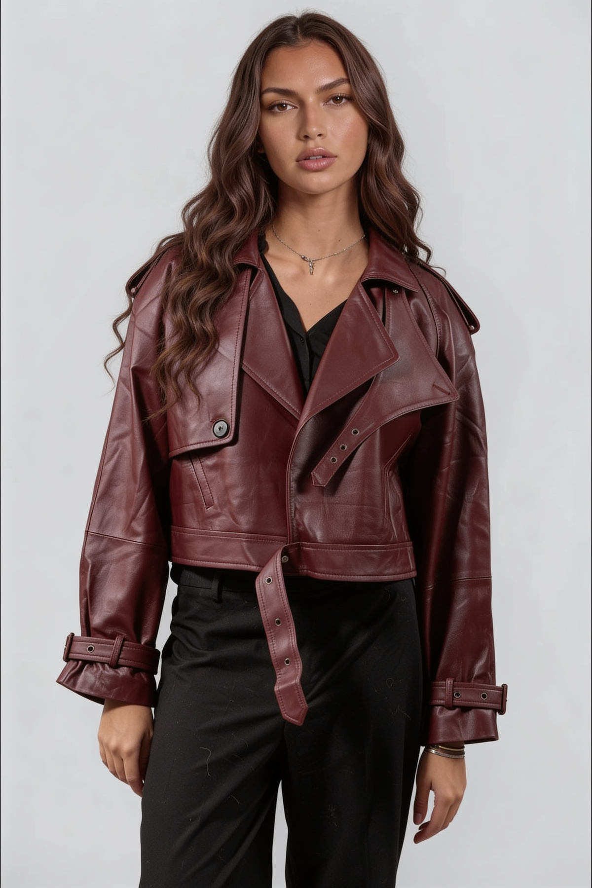 Vesper | Cropped Leather Biker Jacket