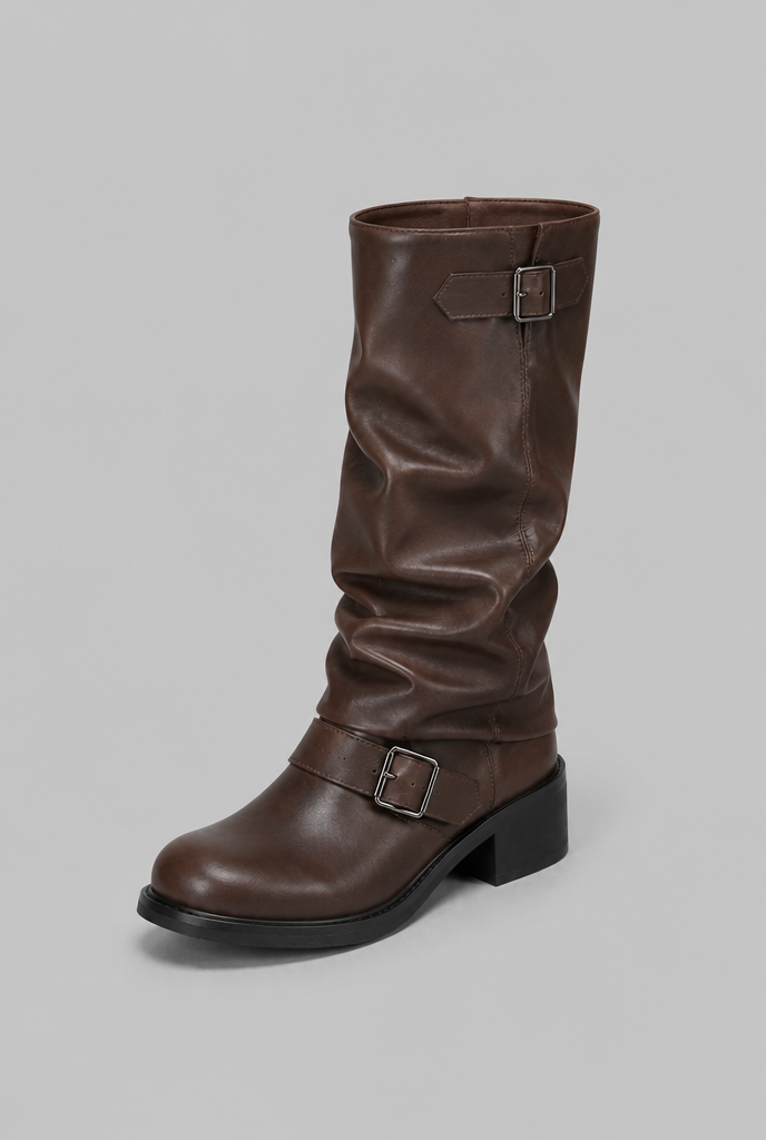 Dominica| Knee-High Biker Boots With Buckle Detail