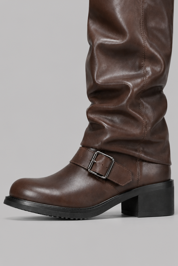 Dominica| Knee-High Biker Boots With Buckle Detail
