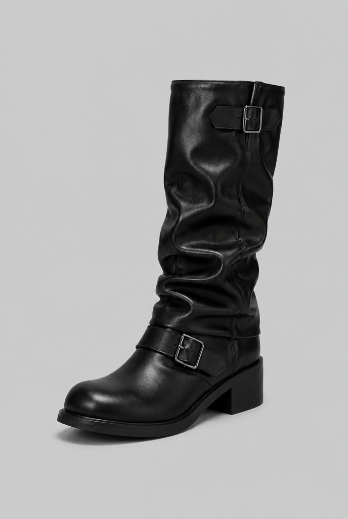 Dominica| Knee-High Biker Boots With Buckle Detail