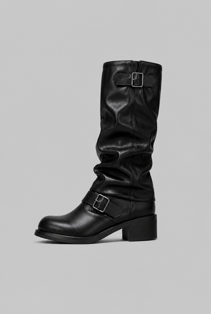 Dominica| Knee-High Biker Boots With Buckle Detail