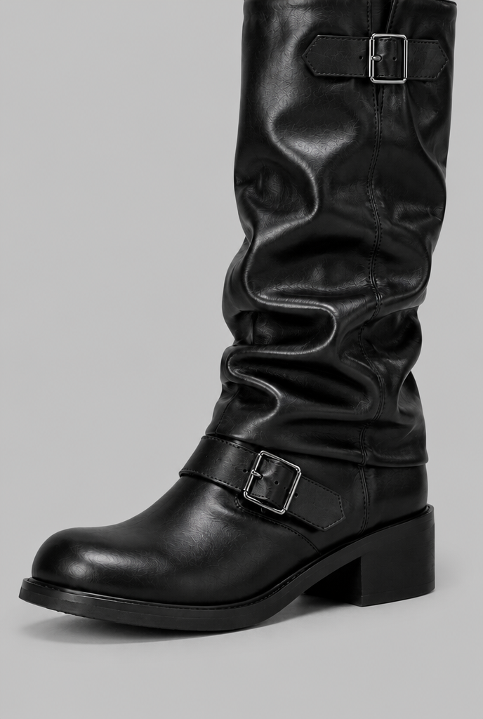 Dominica| Knee-High Biker Boots With Buckle Detail