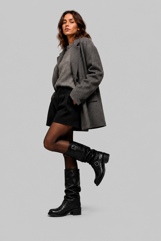 Dominica| Knee-High Biker Boots With Buckle Detail