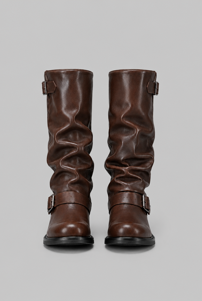 Dominica| Knee-High Biker Boots With Buckle Detail
