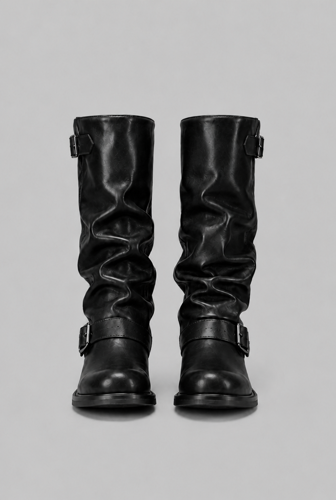 Dominica| Knee-High Biker Boots With Buckle Detail