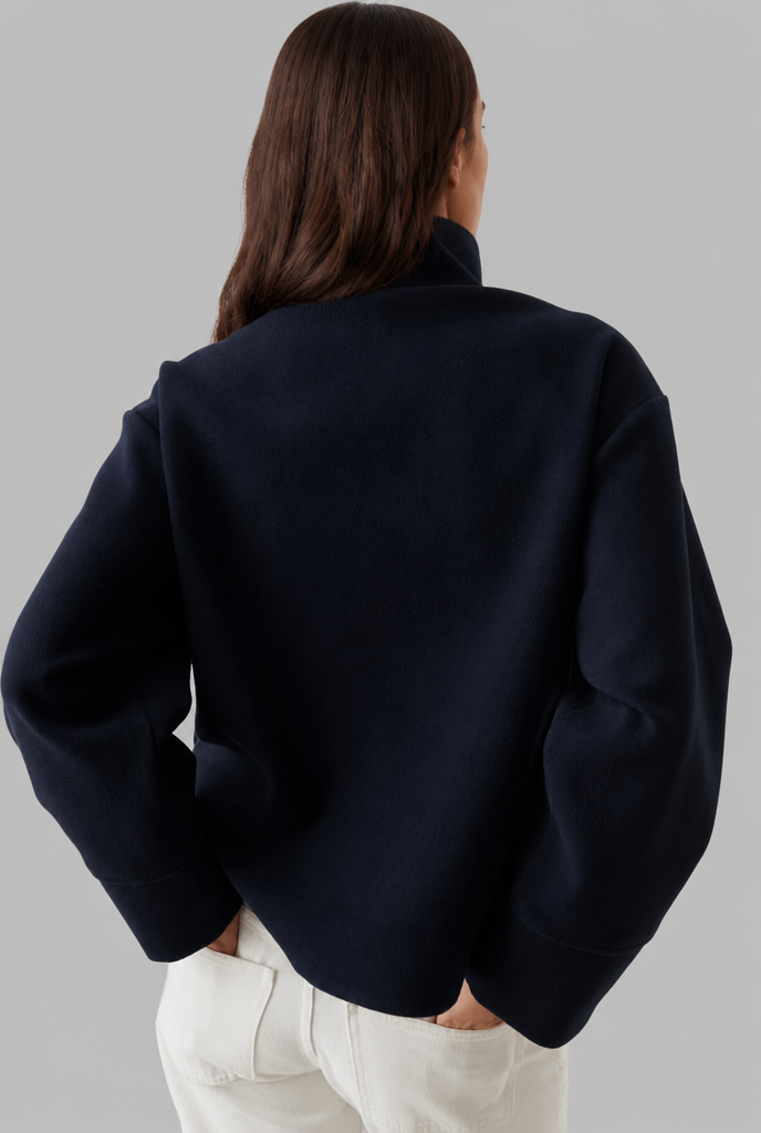 Delphine | Cropped Wool Jacket with Funnel Neck Collar