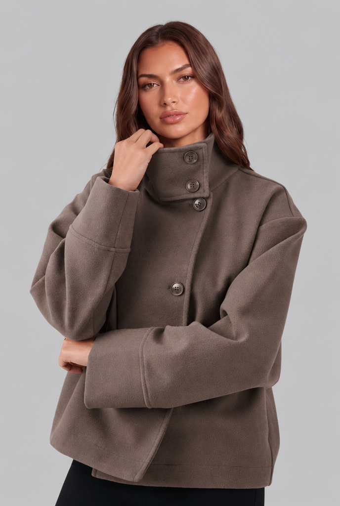 Delphine | Cropped Wool Jacket with Funnel Neck Collar