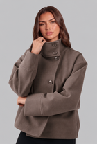 Delphine | Cropped Wool Jacket with Funnel Neck Collar