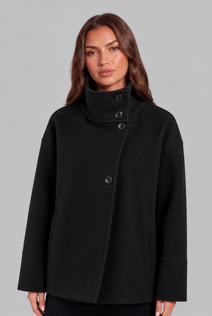 Delphine | Cropped Wool Jacket with Funnel Neck Collar