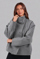 Delphine | Cropped Wool Jacket with Funnel Neck Collar