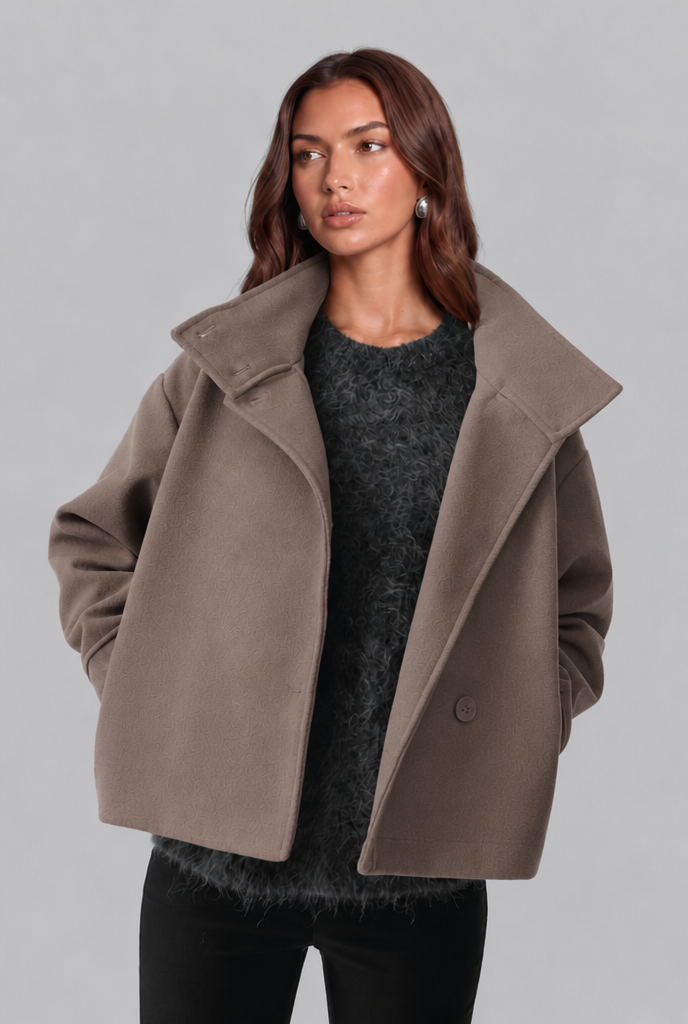 Delphine | Cropped Wool Jacket with Funnel Neck Collar