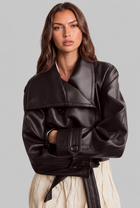 Camille | Cropped Leather Jacket with Belt