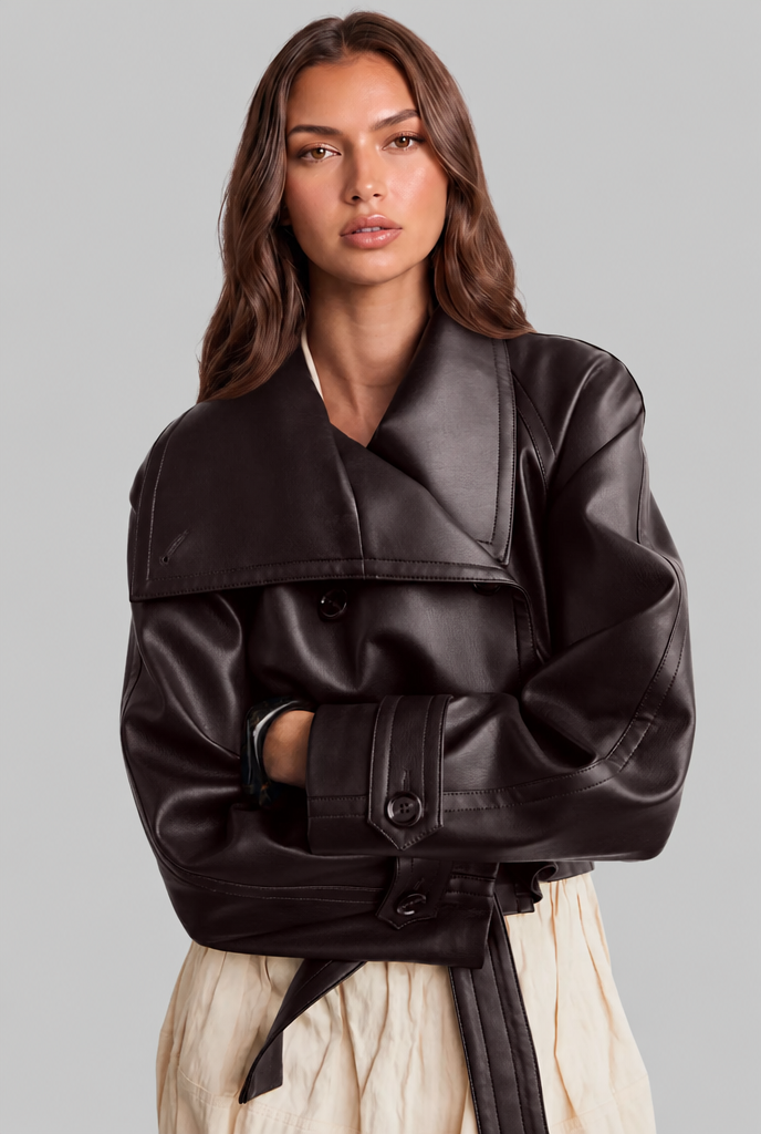 Camille | Cropped Leather Jacket with Belt