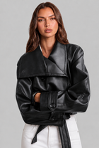 Camille | Cropped Leather Jacket with Belt