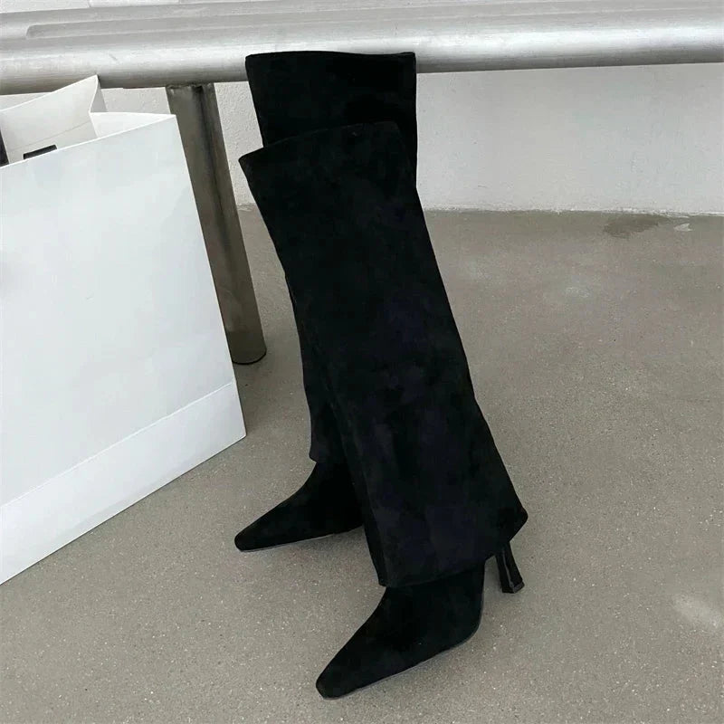 Ila | Elegant Suede Knee High Boots with Heel