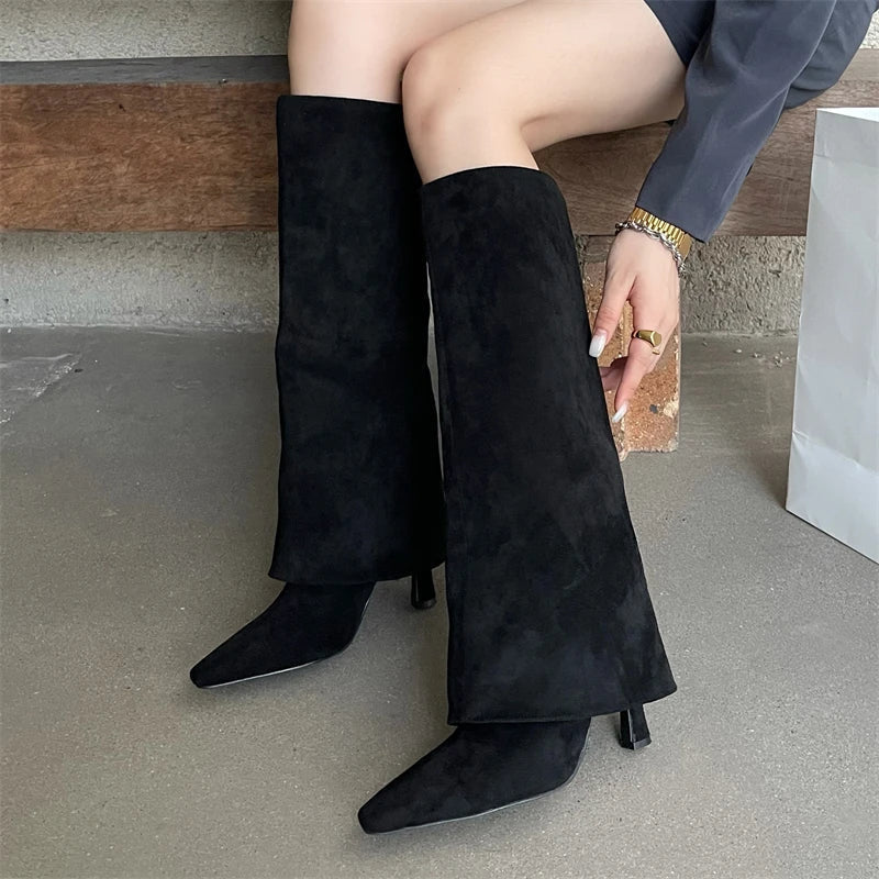 Ila | Elegant Suede Knee High Boots with Heel