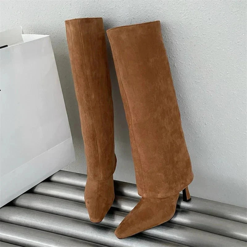 Ila | Elegant Suede Knee High Boots with Heel
