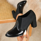 Thea | Pointed Toe Block Heel Ankle Boots with Elastic Side Panels